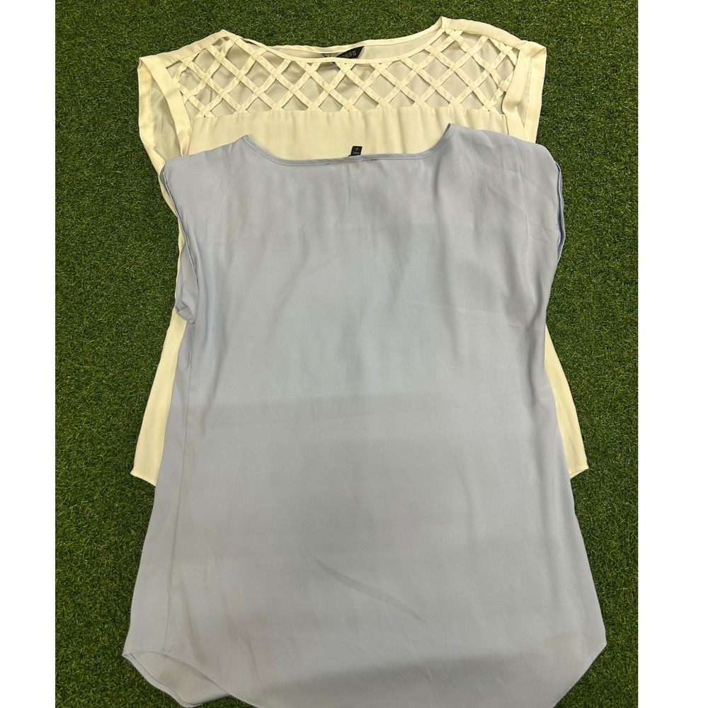 Express Womens Lattice Cage Neckline Blouse Bundle Blue Ivory Small 2 Pack